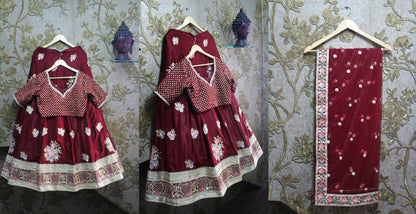 Deep maroon royal wedding lehenga with gold embroidery