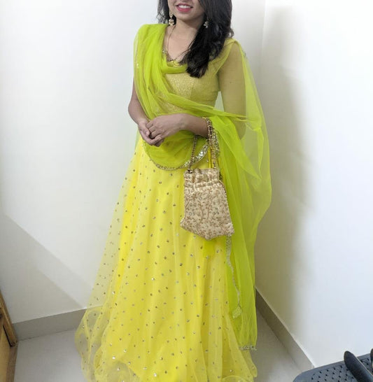 yellow soft net beautiful lehenga choli