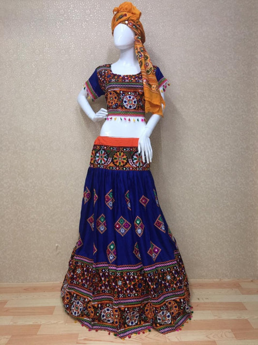 Blue zoya silk multi thread worked navratri special lehenga choli