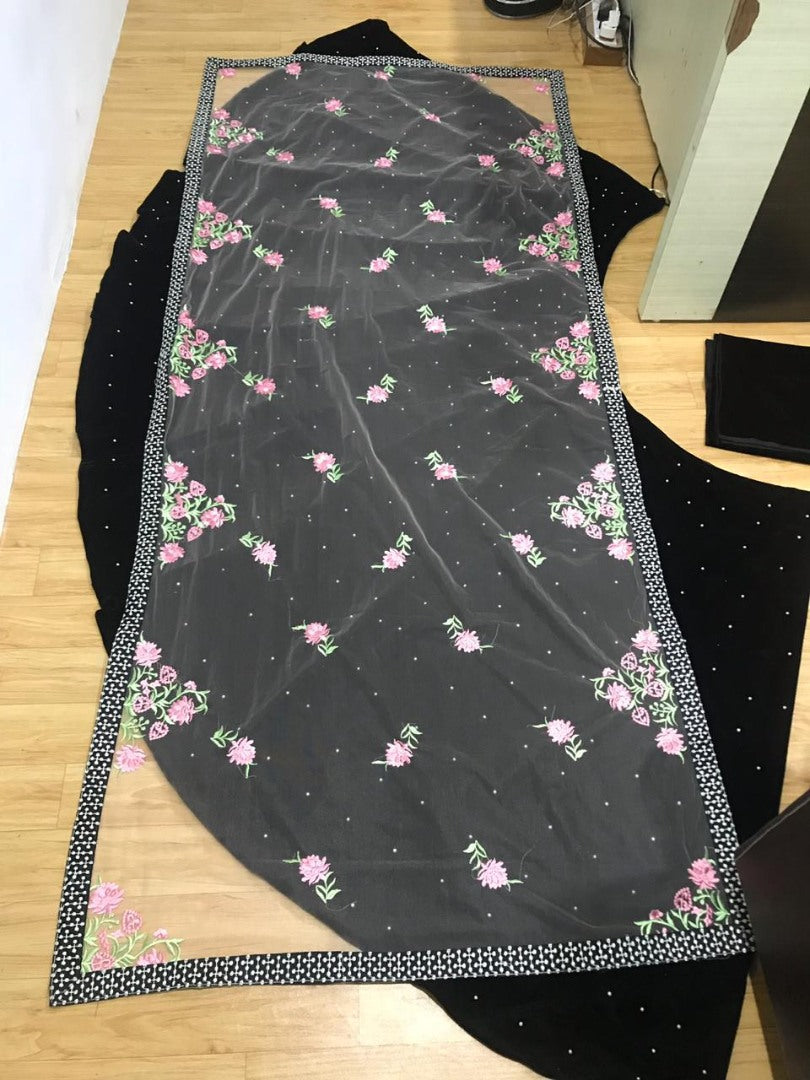 Black velvet pearl work lehenga choli