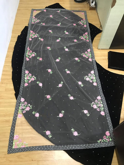 Black velvet pearl work lehenga choli