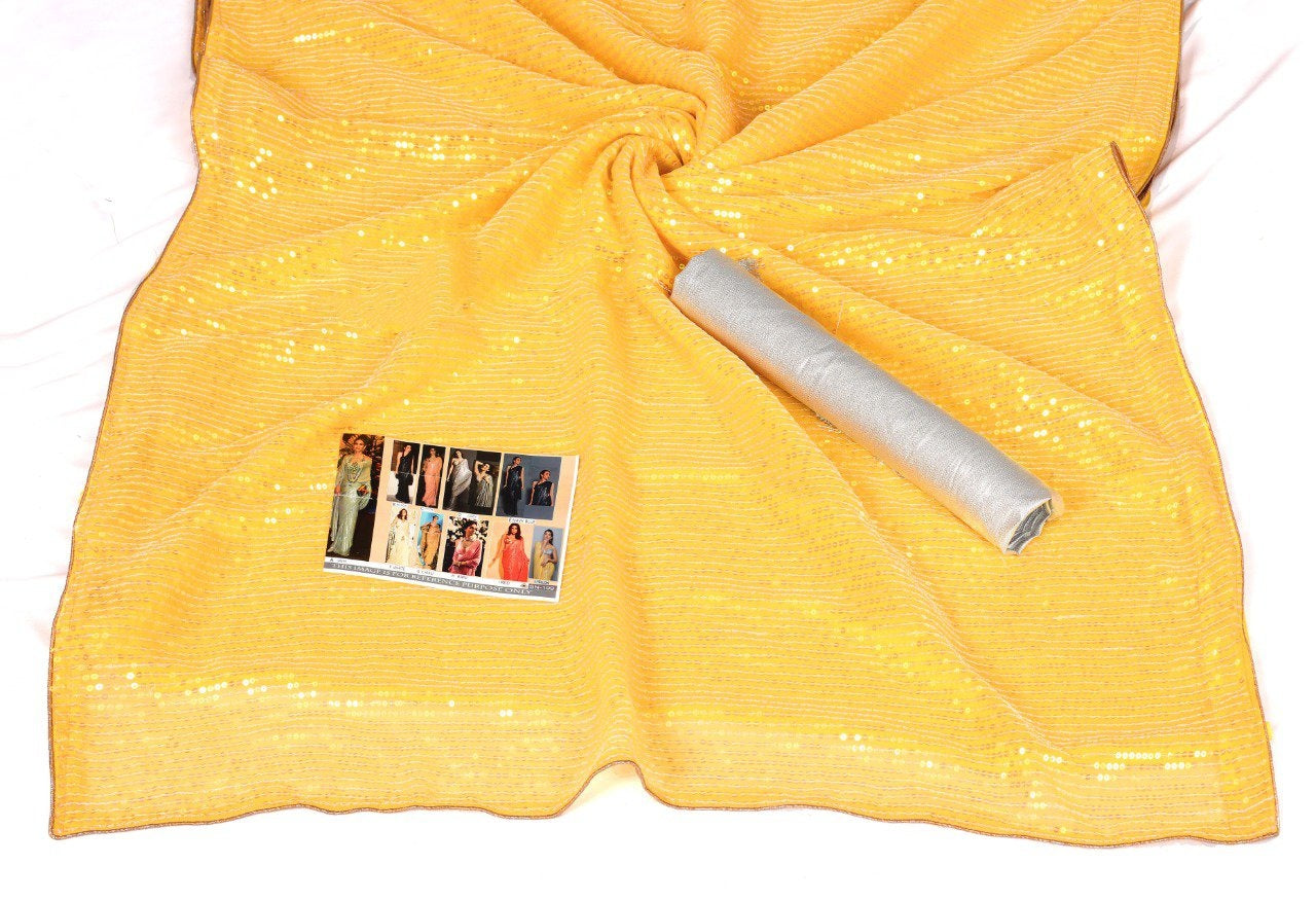 Yellow Designer sequence work glamorous partywear saree