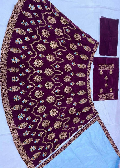 Dark green velvet embroidered wedding lehenga choli