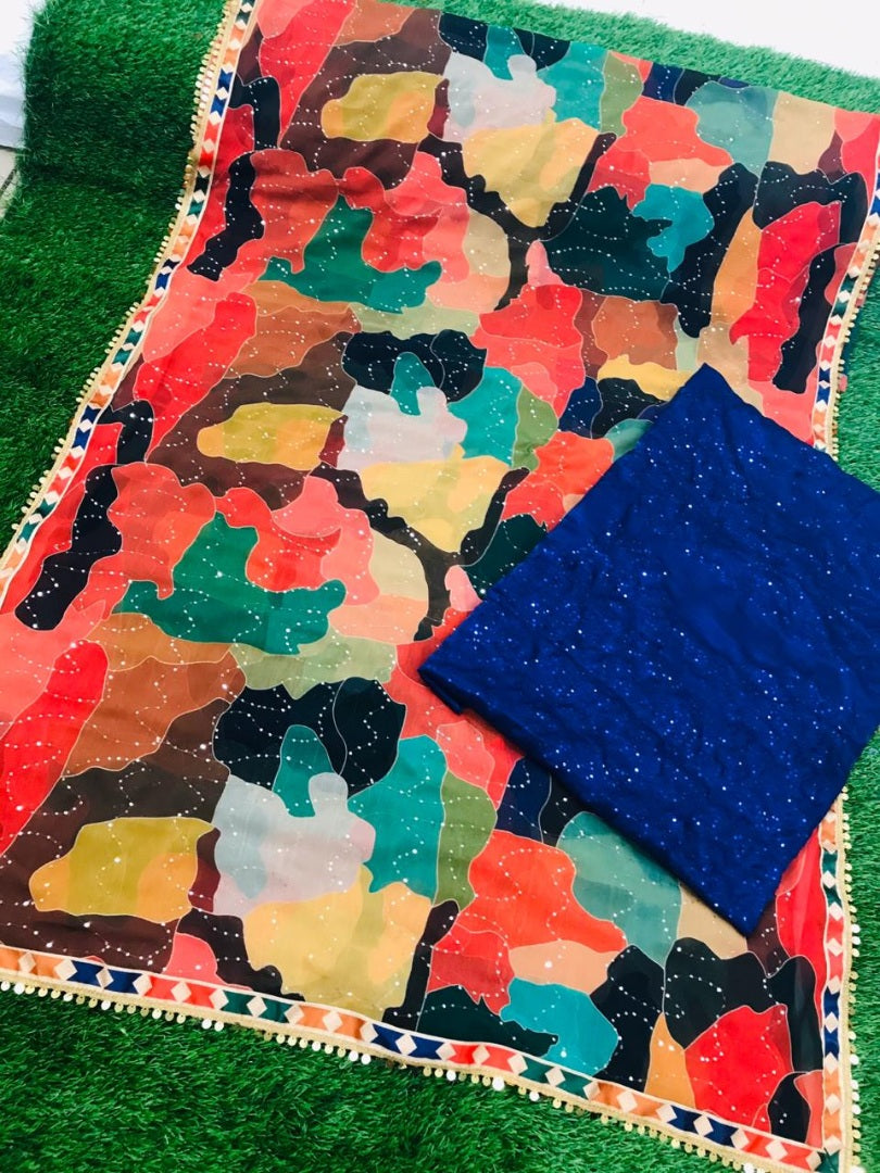 Multicolor Georgette digital printed designer saree