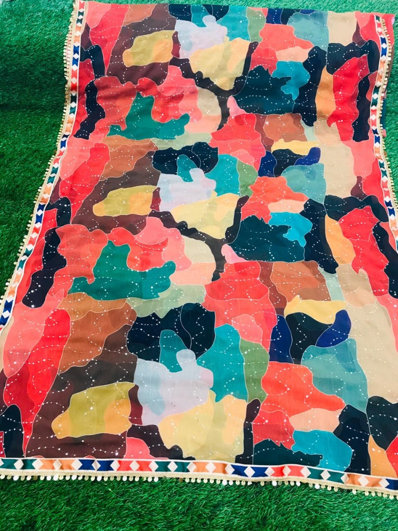 Multicolor Georgette digital printed designer saree