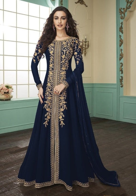 Navy blue georgette codding embroidery wedding long salwar suit