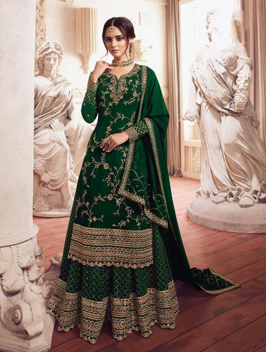 Green georgette heavy embroidered wedding plazzo salwar suit