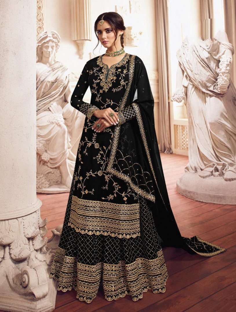 Black georgette heavy embroidered wedding plazzo salwar suit