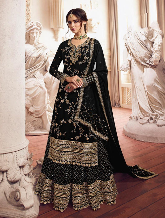 Black georgette heavy embroidered wedding plazzo salwar suit