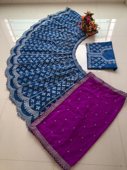 Blue banglory silk embroidery work wedding lehenga choli