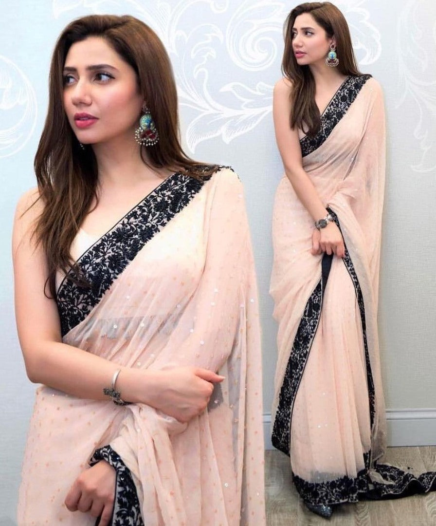 Cream georgette sequence work saree