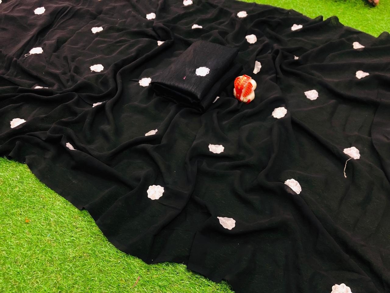 Black georgette embroidery work saree