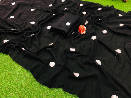 Black georgette embroidery work saree