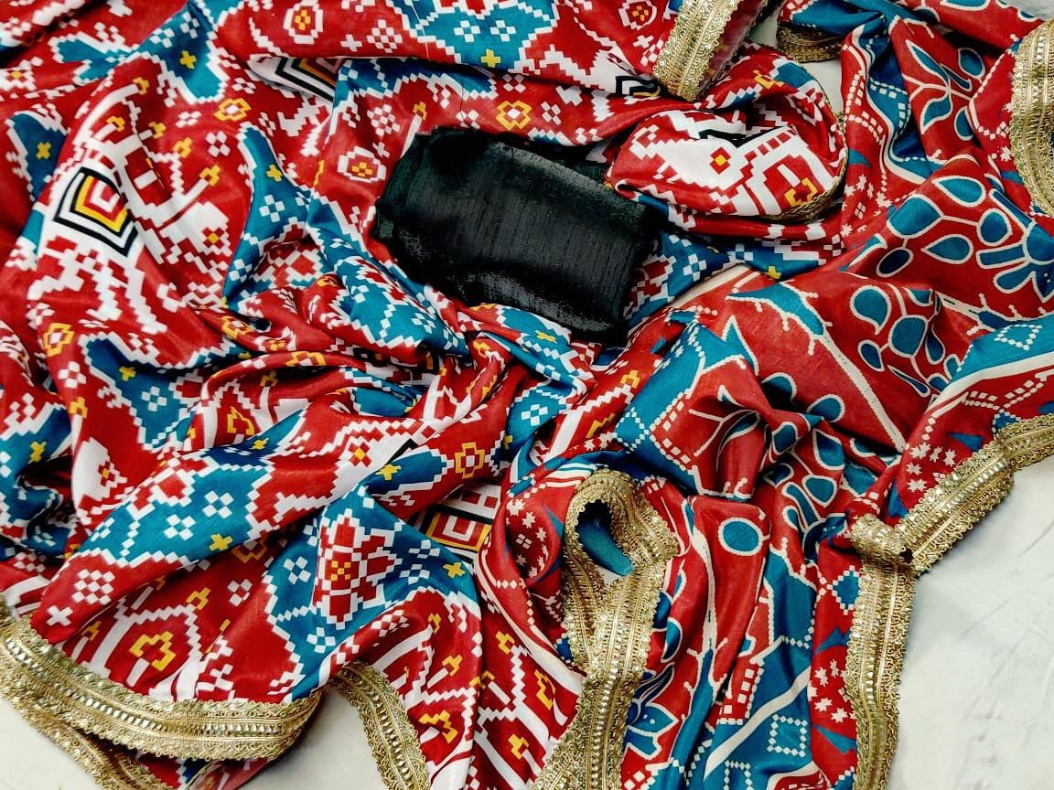 Red moss silk patola printed designer saree