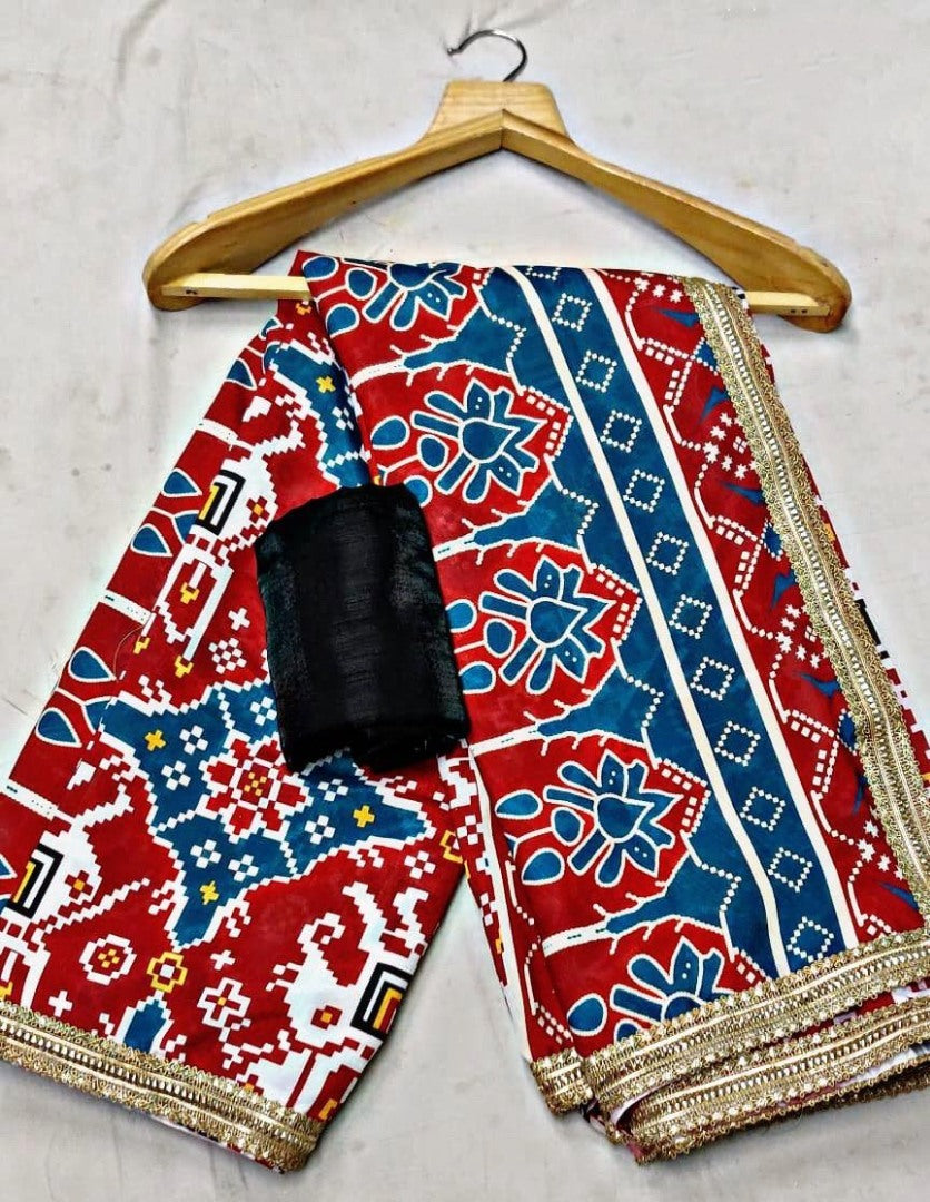 Red moss silk patola printed designer saree