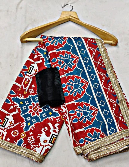 Red moss silk patola printed designer saree