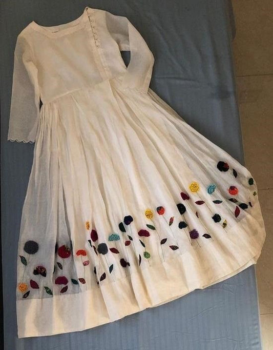 White chanderi silk printed kurti