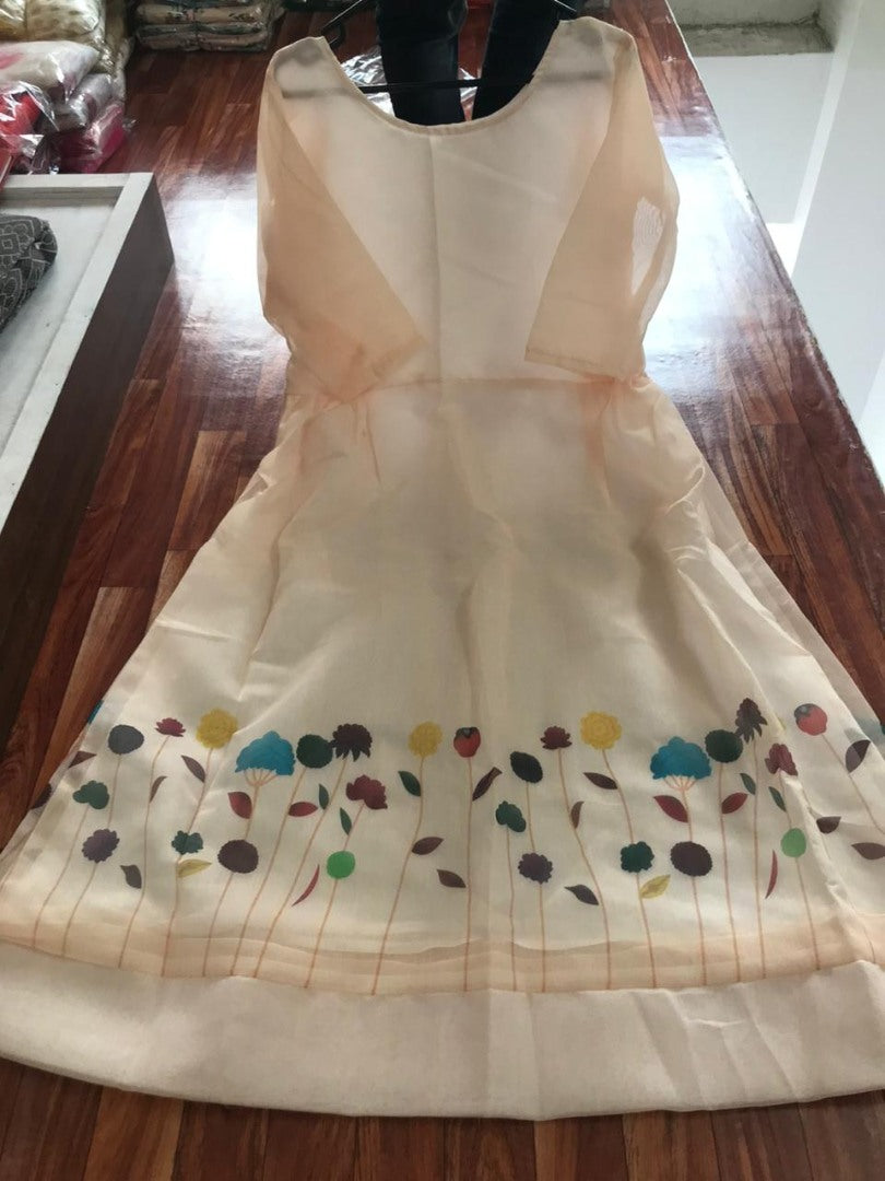 White chanderi silk printed kurti