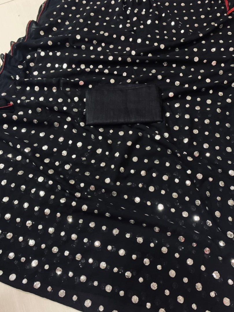 Black georgette sequence work partywear saree