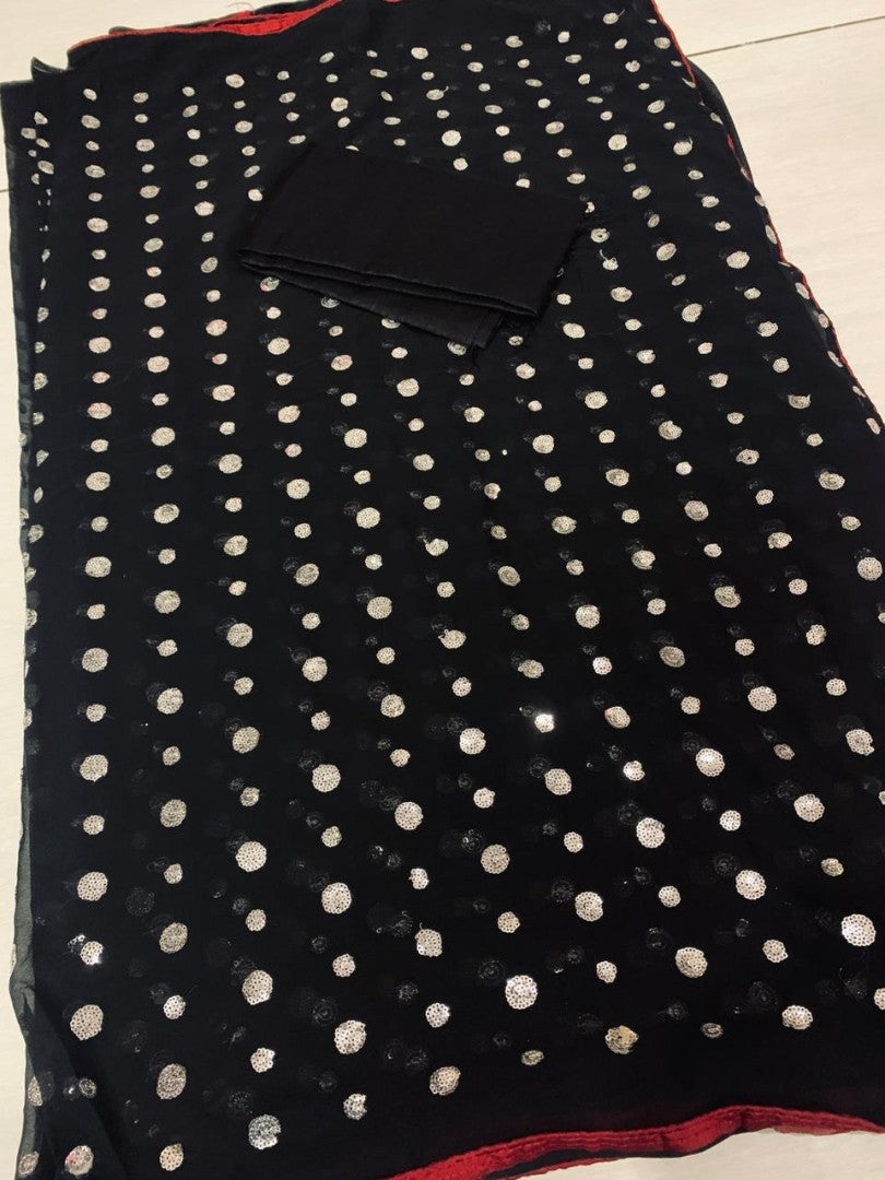 Black georgette sequence work partywear saree