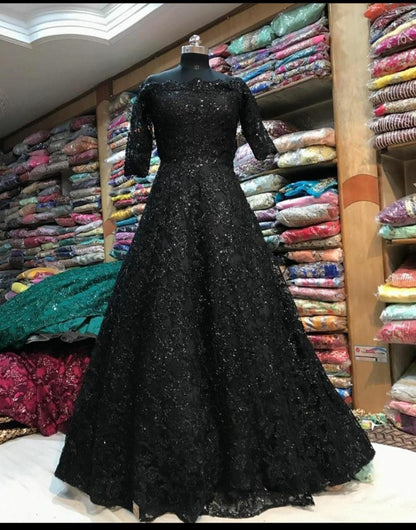 Heavy chain stitch embroidery work gown