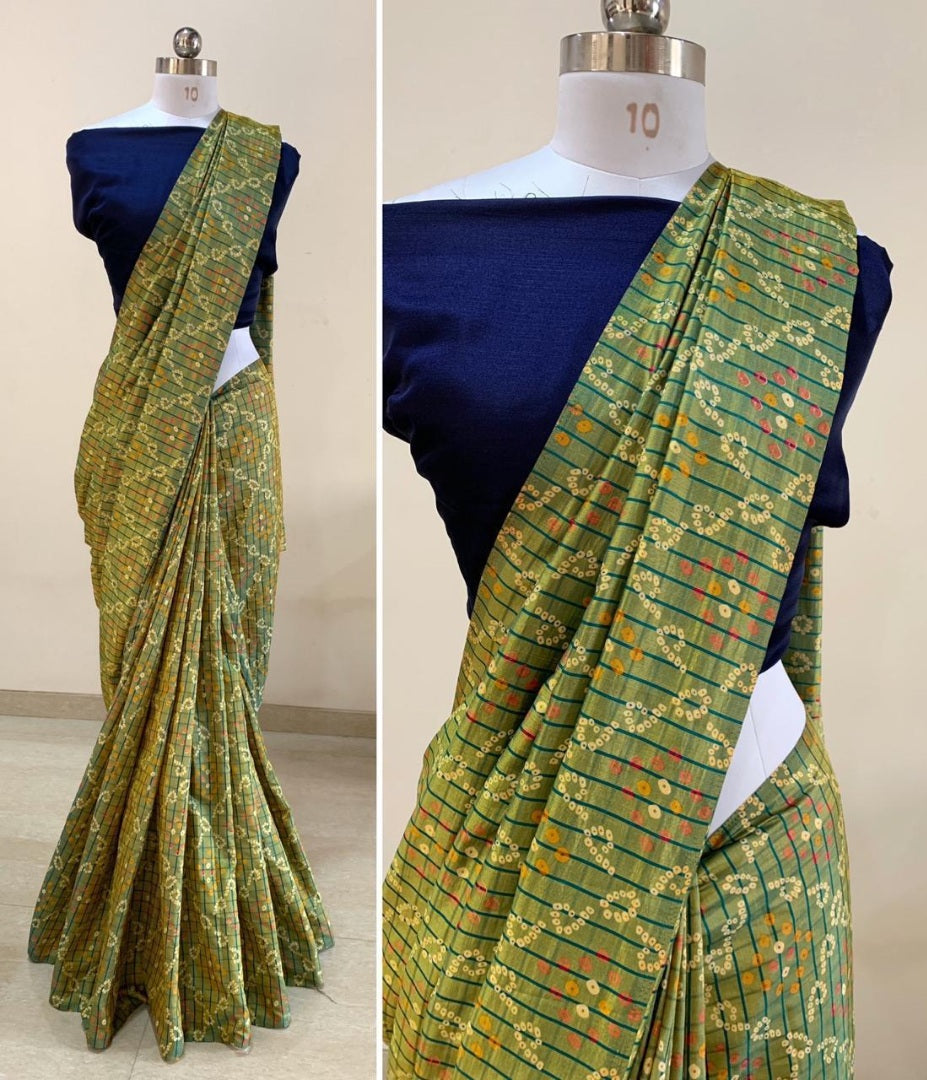 Green sana silk bandhni print saree