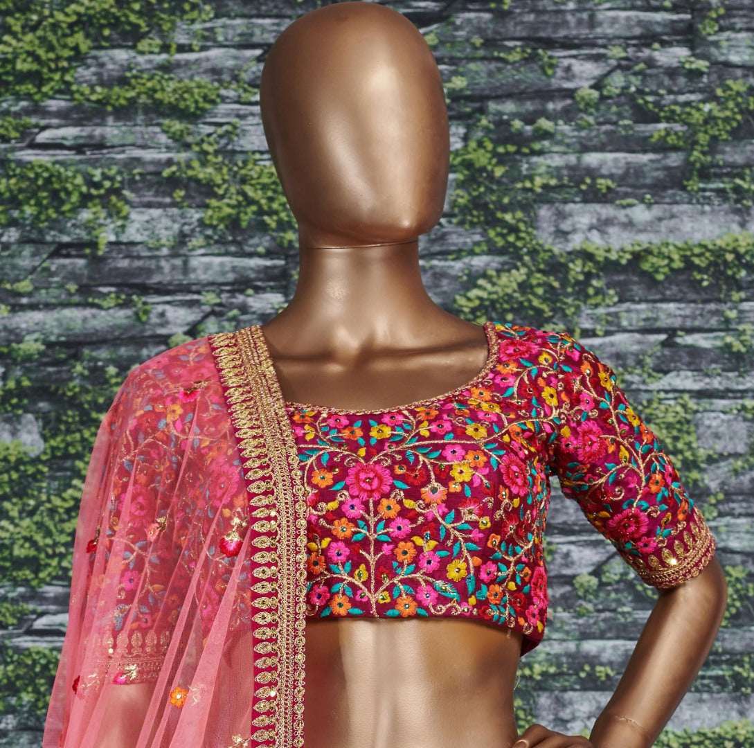 Yellow mulbury silk heavy embroidered bridal lehenga for haldi function