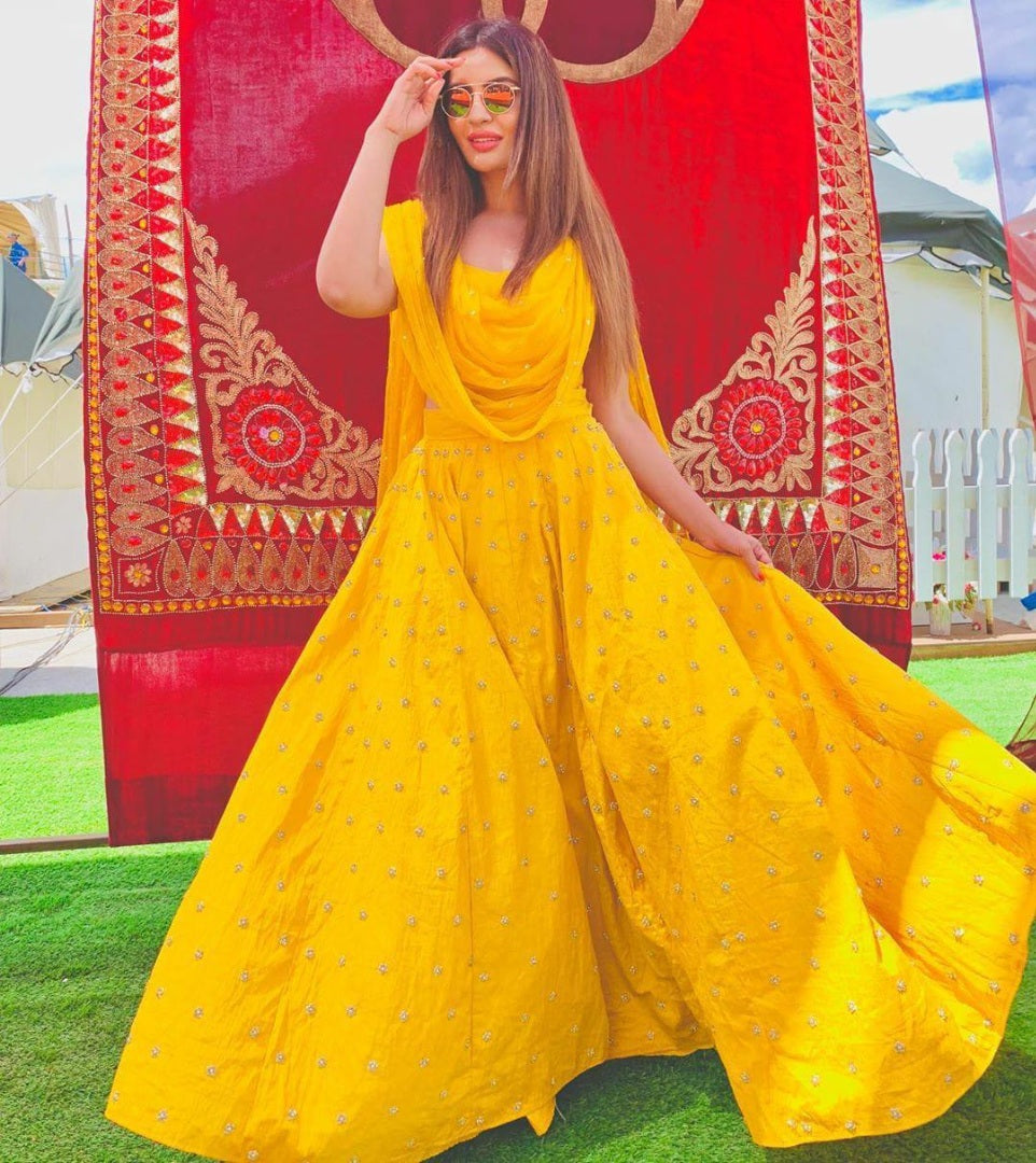 Yellow banglori silk ceremonial lehenga choli