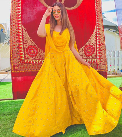 Yellow banglori silk ceremonial lehenga choli