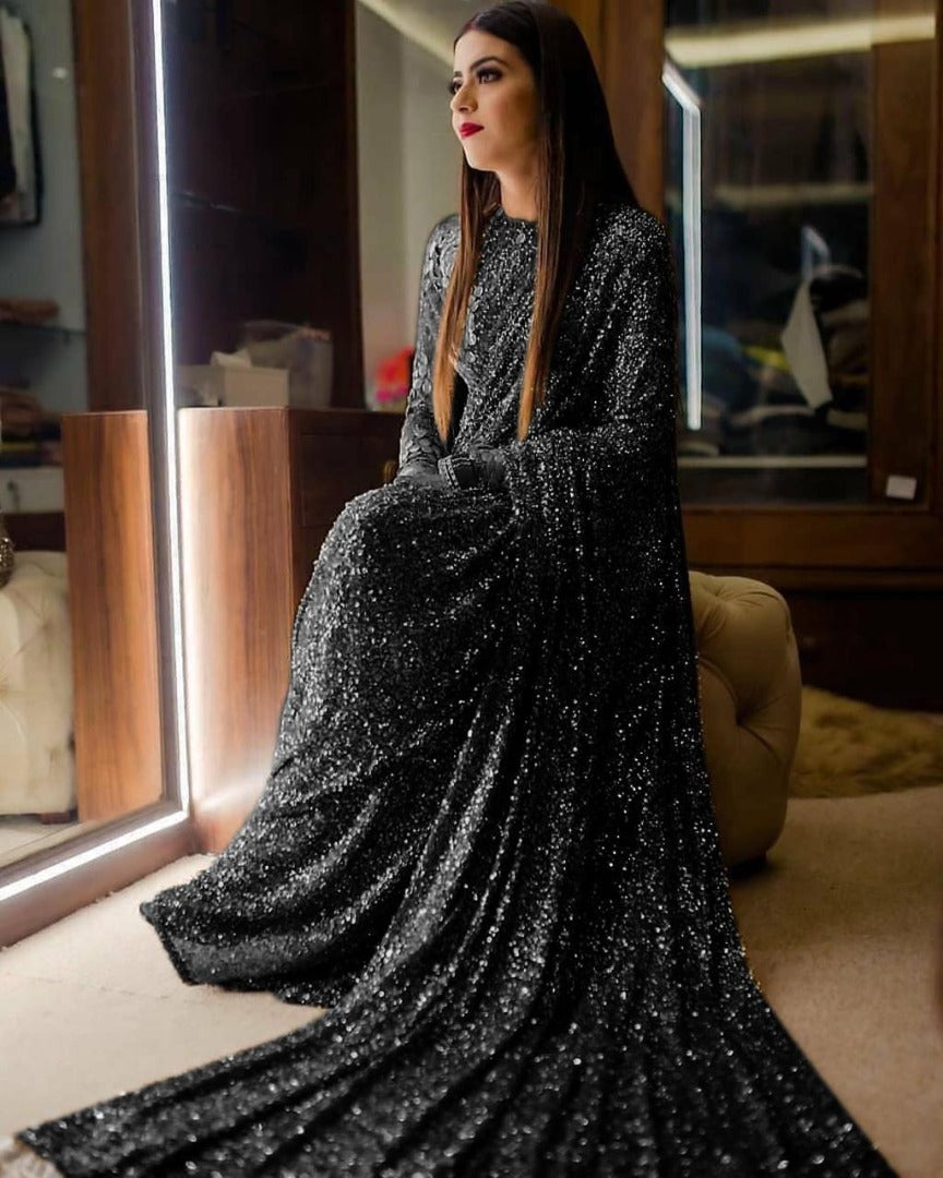 Heavy sequence work designer wedding saree