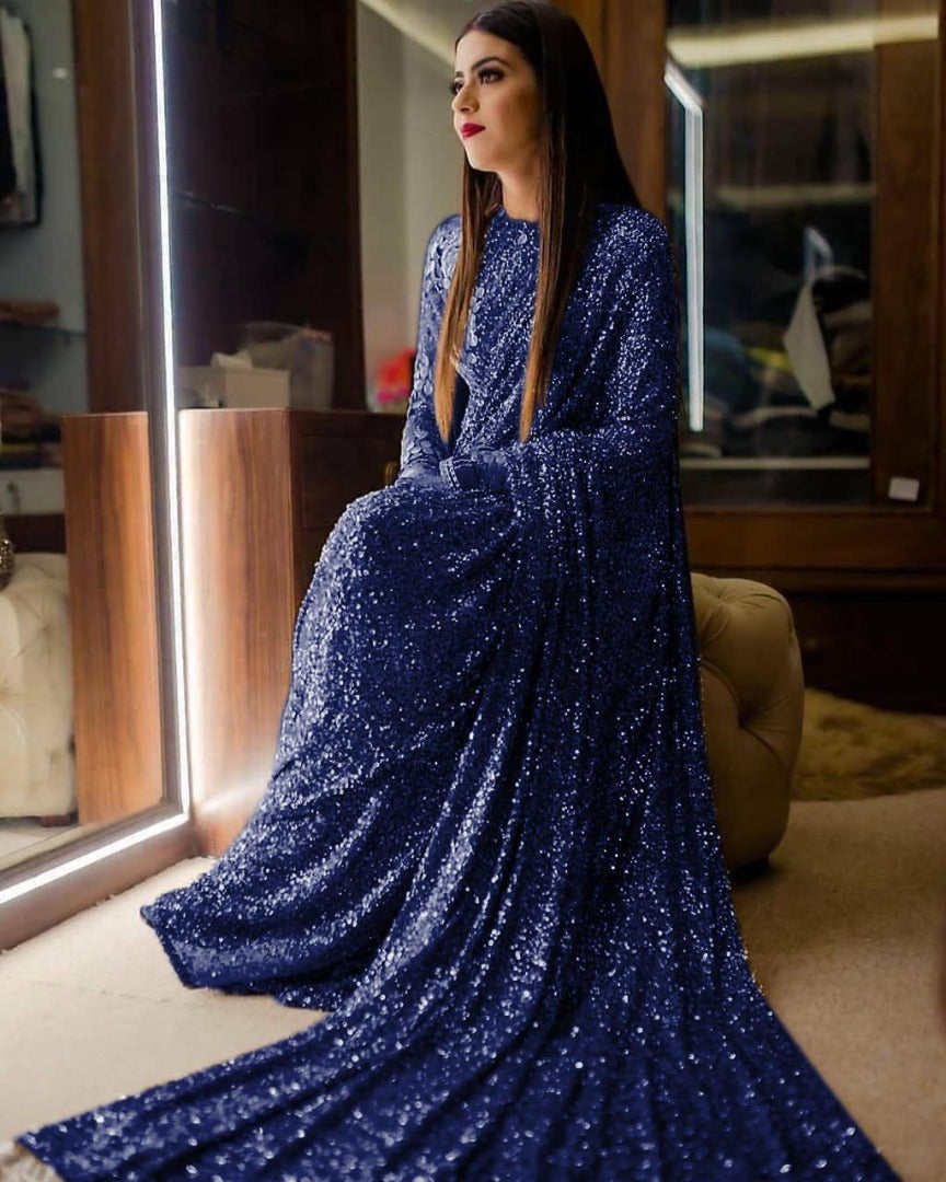 Heavy sequence work designer wedding saree