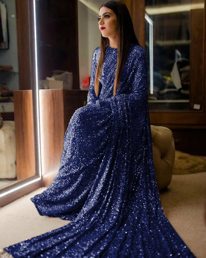 Heavy sequence work designer wedding saree