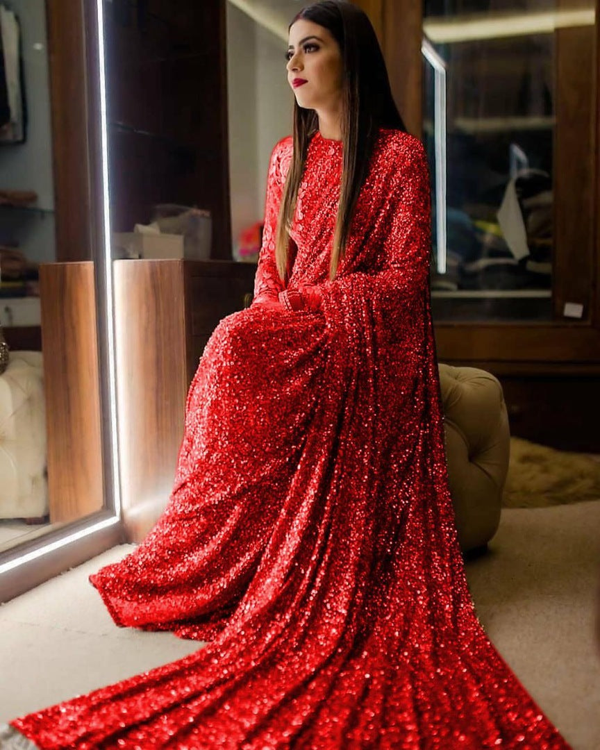 Heavy sequence work designer wedding saree