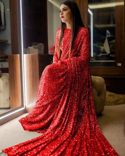 Heavy sequence work designer wedding saree