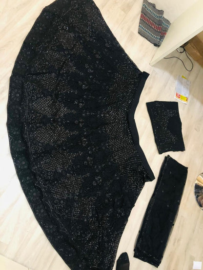 Black heavy embroidered wedding lehenga choli