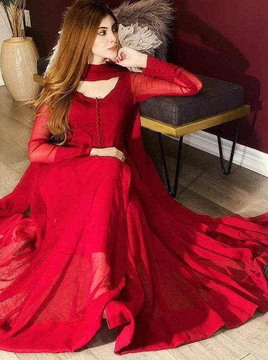 Red georgette partywear anarkali suit
