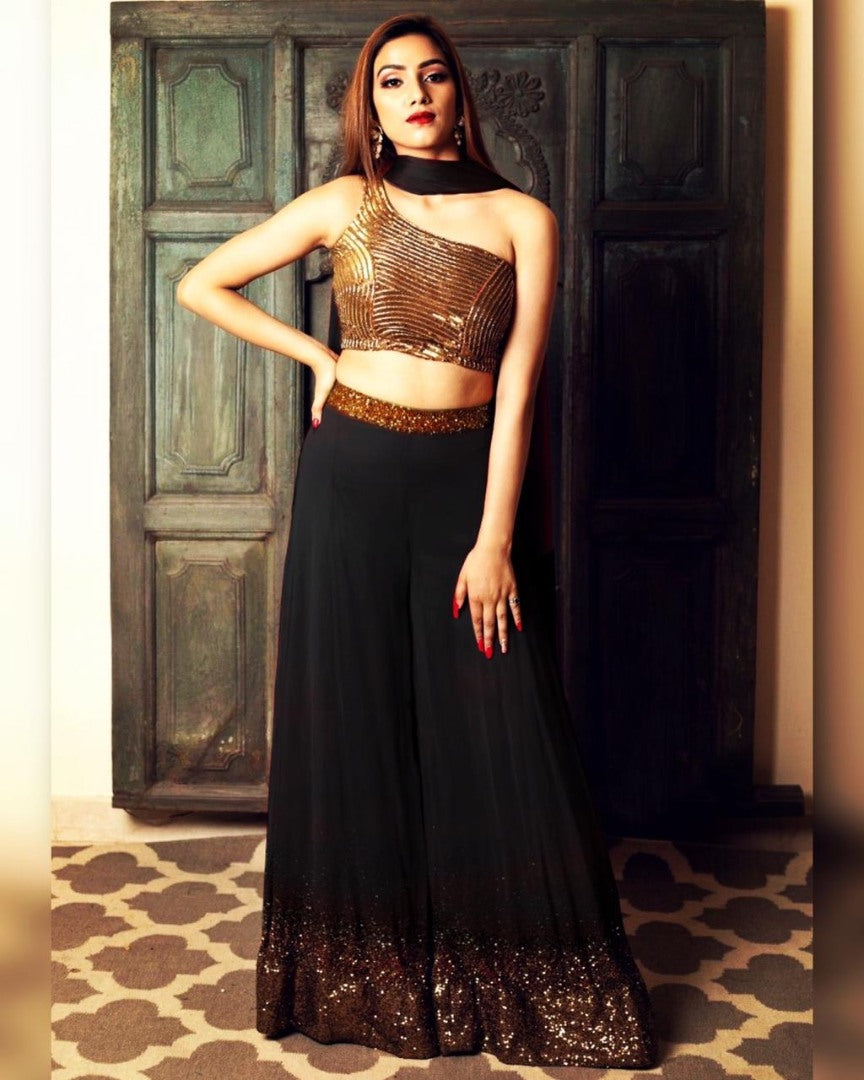Black georgette sequence work plazzo suit