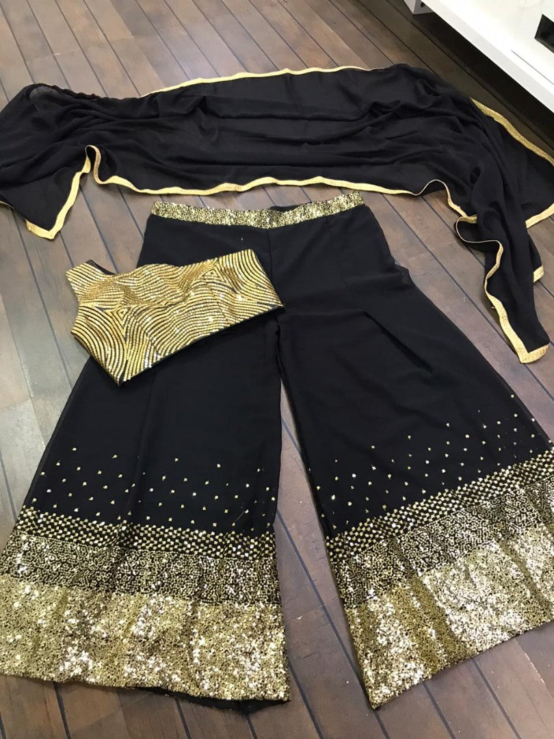 Black georgette sequence work plazzo suit