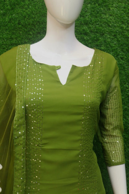 Neon green thread and sequence work salwar suit