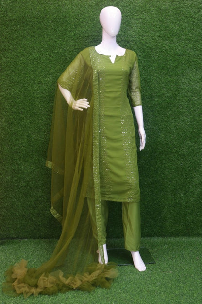 Neon green thread and sequence work salwar suit