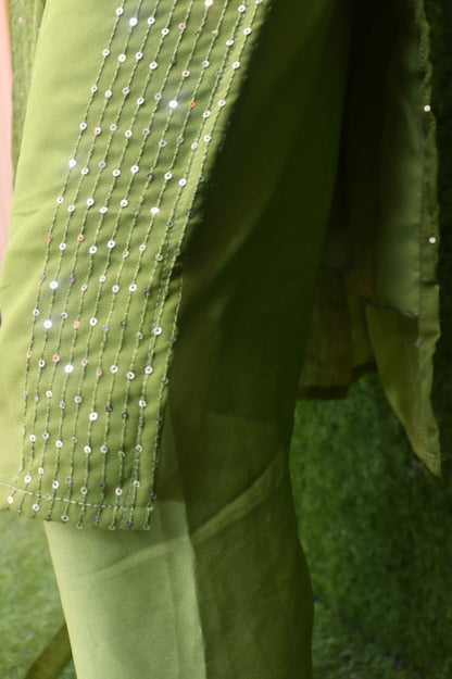 Neon green thread and sequence work salwar suit