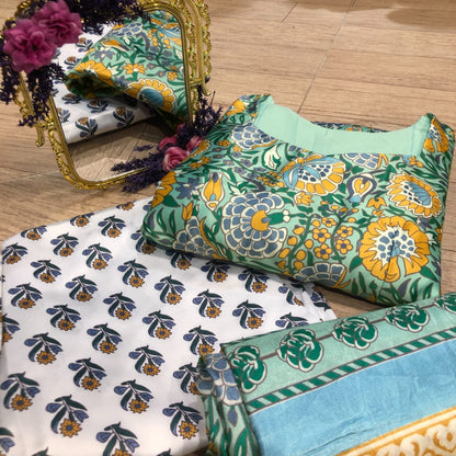 Pista green malai silk printed gown