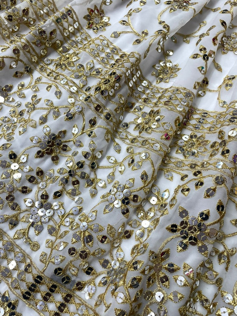 White georgette sequence embroidered anarkali suit