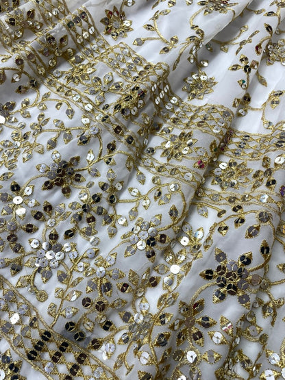 White georgette sequence embroidered anarkali suit