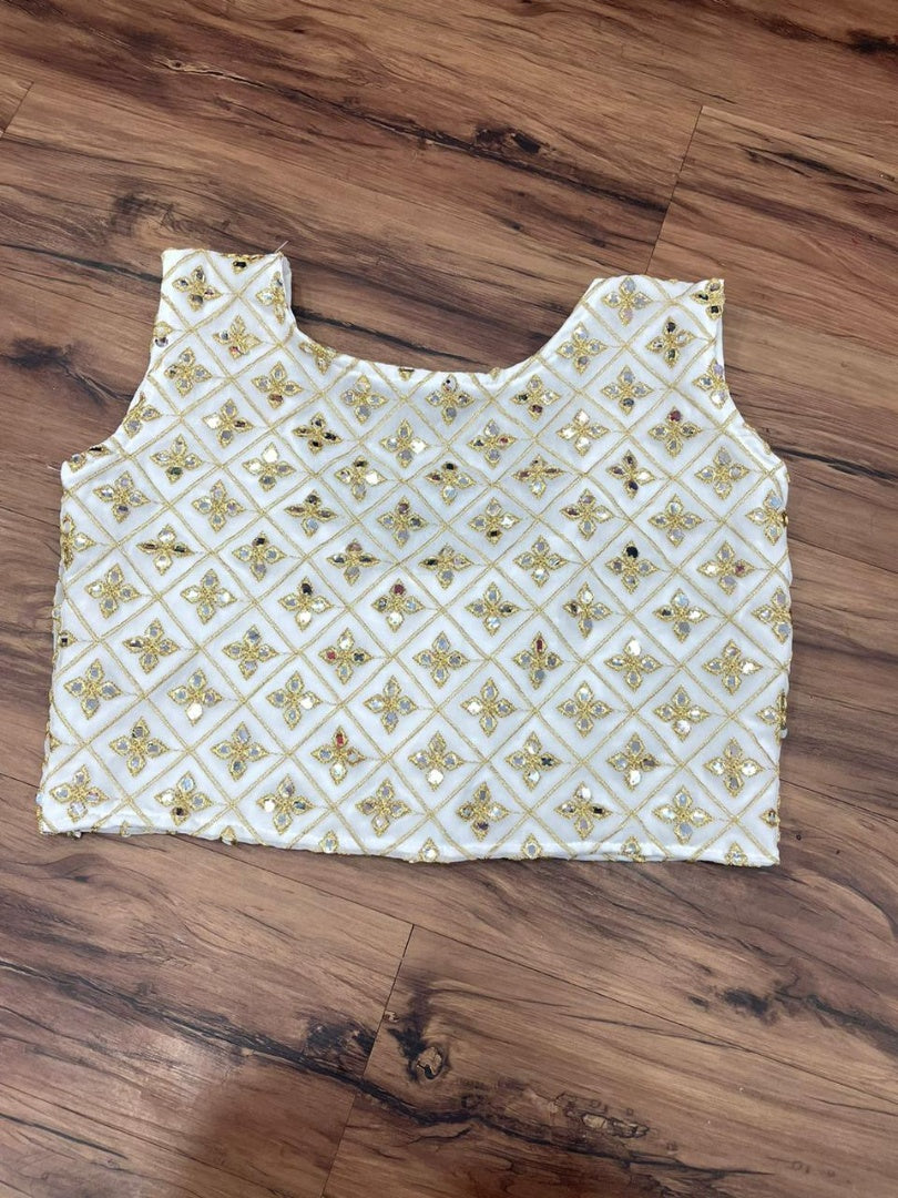 White georgette thread and sequence embroidered plazzo suit