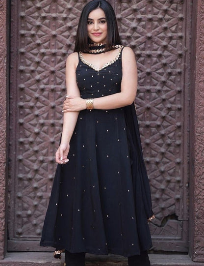 Black georgette pearl work stylist anarkali suit