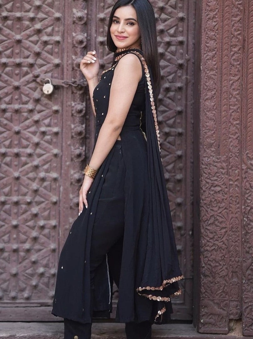 Black georgette pearl work stylist anarkali suit