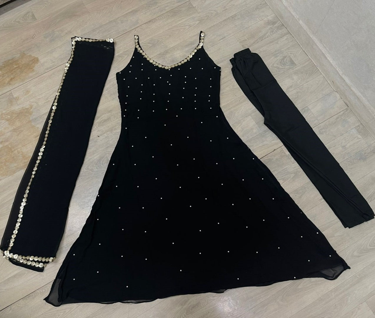 Black georgette pearl work stylist anarkali suit