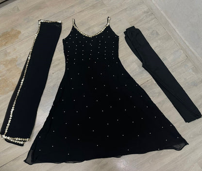 Black georgette pearl work stylist anarkali suit