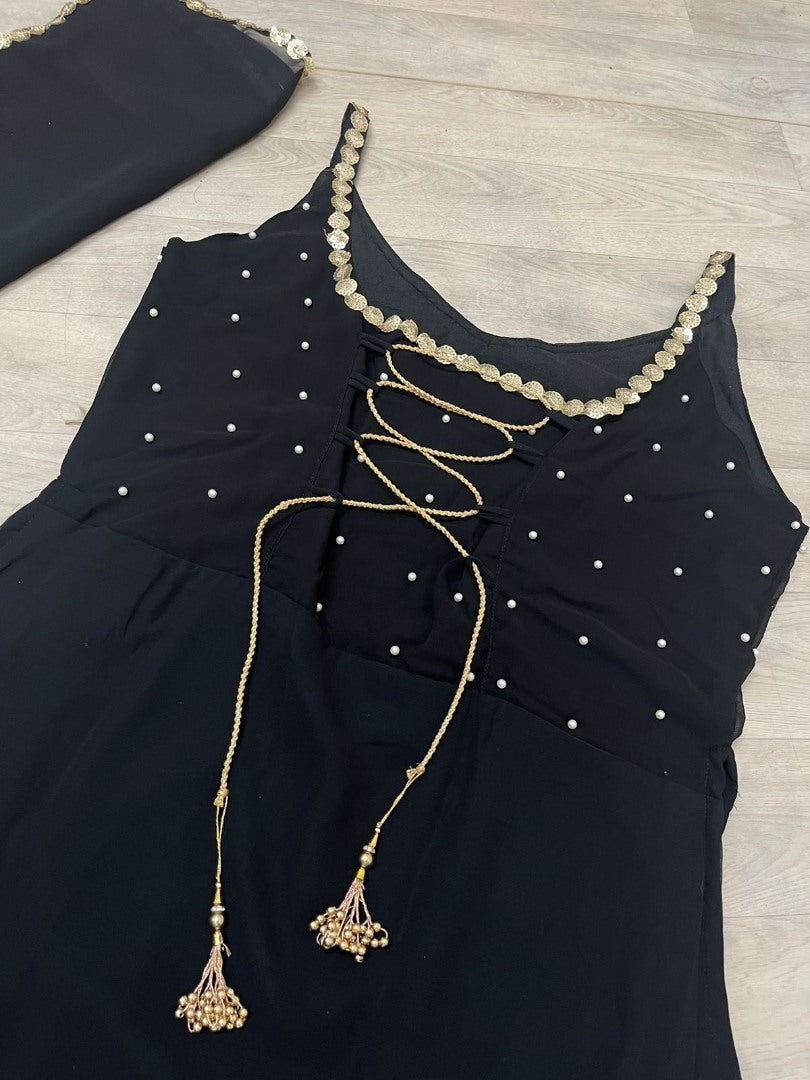 Black georgette pearl work stylist anarkali suit